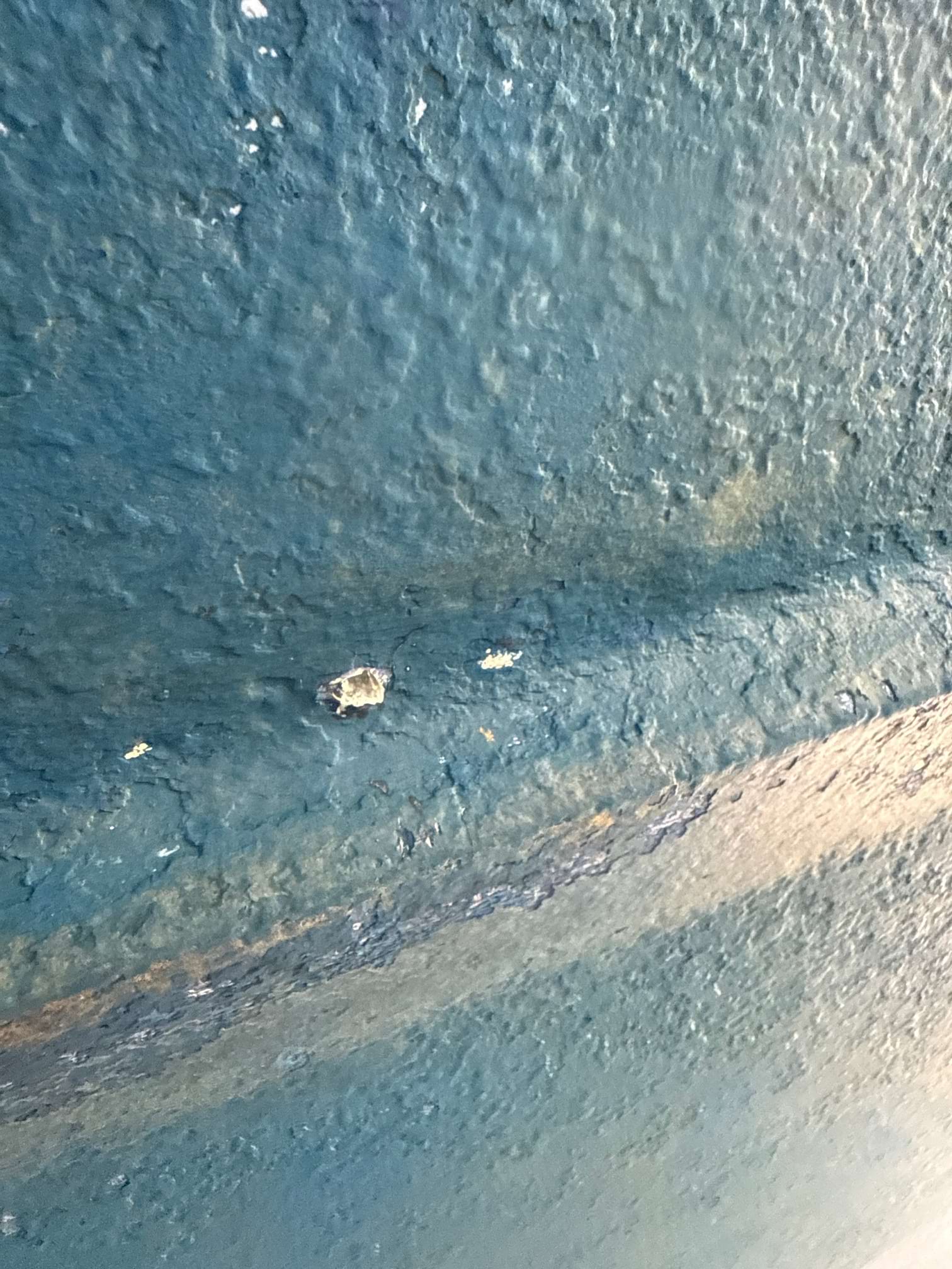 Primo piano di un rilievo causato da osmosi sulla carena